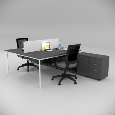 Corner Dvojna Radna Stanica 320cm Radni Sto sa Donjom Policom, Antracit