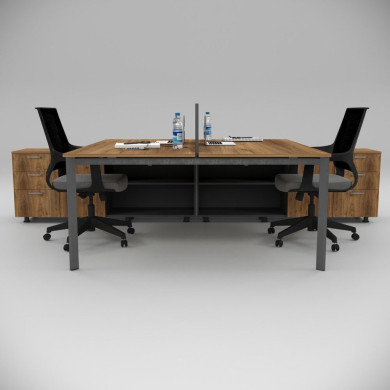 Corner Dvojna Radna Stanica 320cm Radni Sto sa Donjom Policom, Orah