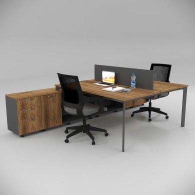 Corner Dvojna Radna Stanica 320cm Radni Sto sa Donjom Policom, Orah