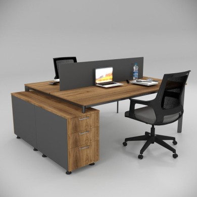 Corner Dvojna Radna Stanica 140cm Radni Sto sa Donjom Policom, Orah