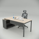 Ear Desk Oak (160cm with Bottom Shelf)