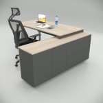 Ear Desk Oak (160cm with Bottom Shelf)