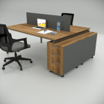 Ear Double 140cm Desk with Bottom Shelf Workstation Walnut