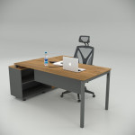 Ear Desk Walnut (160cm with Bottom Shelf)