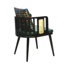 AKS 487 Wooden Armchair Green & Multicolor 