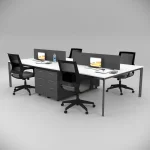 Corner Quadruple Workstation with Shelf White 2